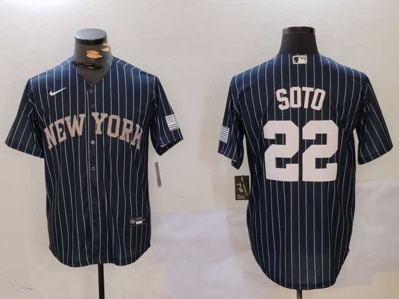 Men%27s New York Yankees #22 Juan Soto Navy Pinstripe Fashion Cool Base Jersey->new york yankees->MLB Jersey